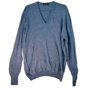 St Michael Lambswool V Neck Sweater Mens L 44 Blue Heather Vintage UK Made Wool